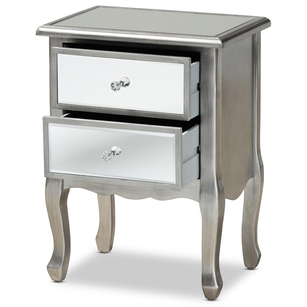 Baxton Studio Leonie 2-Drawer Nightstand in Silver/Mirror, , large