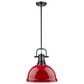 Golden Lighting Duncan 1-Light Pendant with Rod and Red Shade in Matte Black, , large