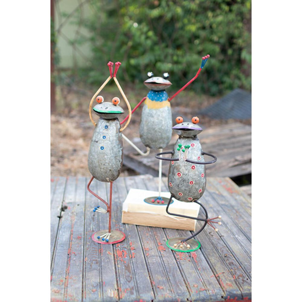 Kalalou Painted Iron Yoga Frogs (Set of 3), , large