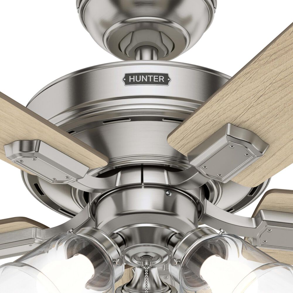 Hunter Crestfield 52&quot; Pull Chain Ceiling Fan with LED Lights in Brushed Nickel, , large