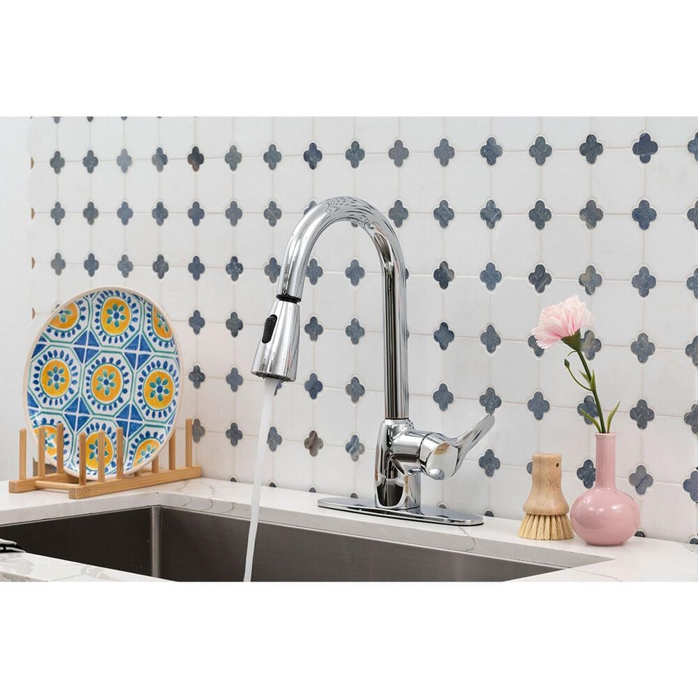 MS International Pull-Out Sprayer Kitchen Faucet with Deckplate in Polished Chrome, , large