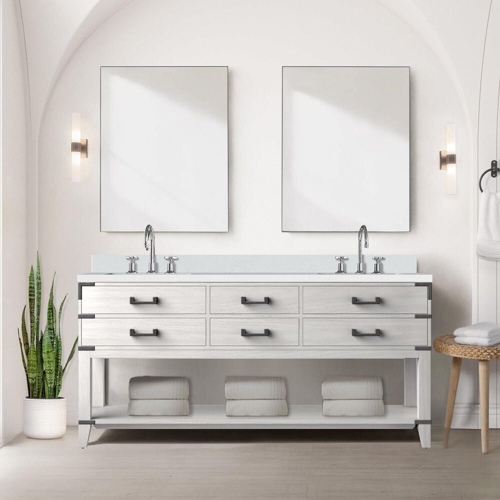 Lexora Home Norwalk 72&quot; Double Bathroom Vanity in White Oak with White Quartz Top and Rectangular Sinks, , large