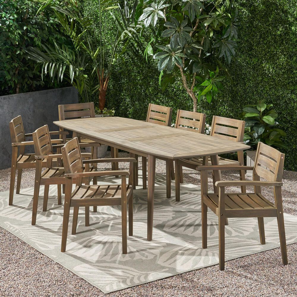 Noble House Stamford 9-Piece Patio Dining Set in Gray, , large