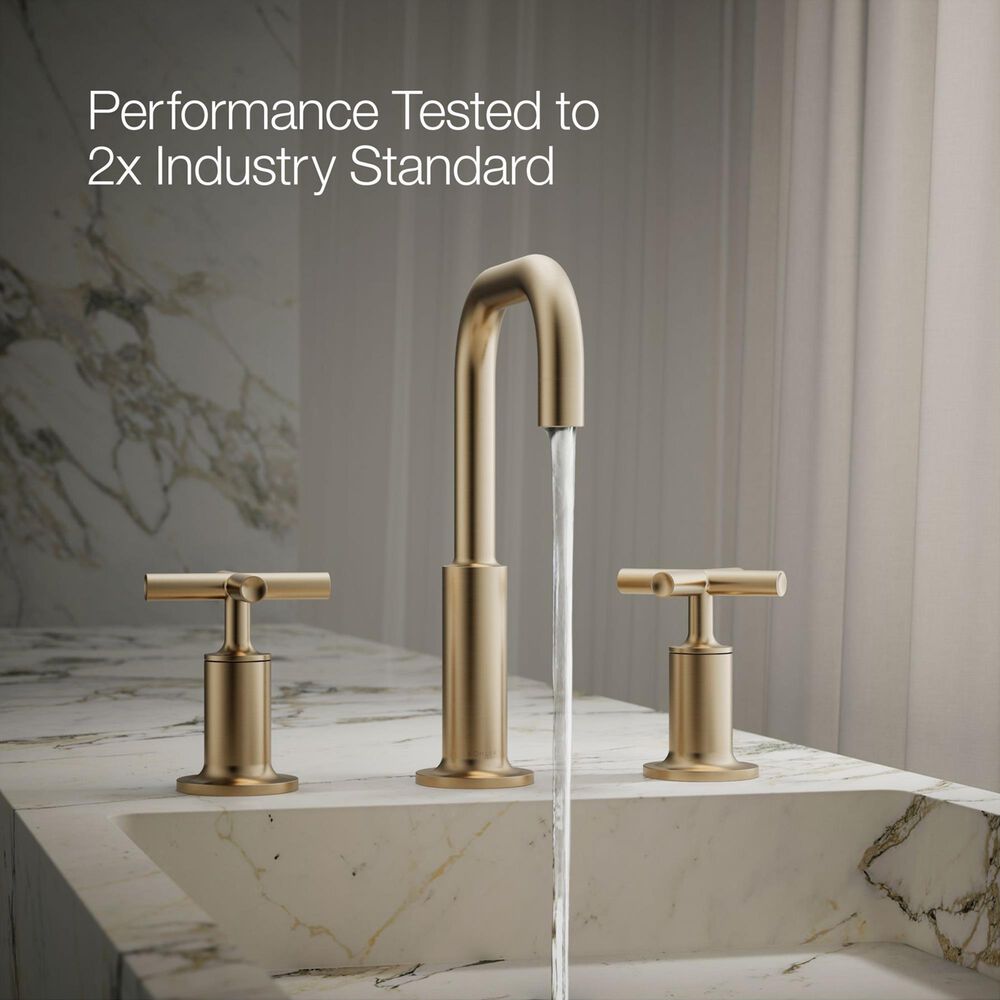 Kohler Purist Widespread Bathroom Sink Faucet with Cross Handles and High Gooseneck Spout in Vibrant Brushed Bronze, , large