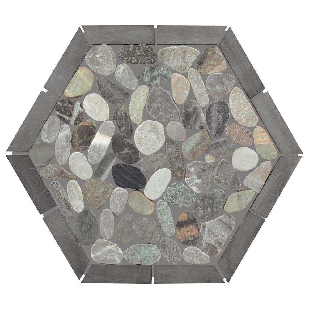 Dal-Tile Pebble Oasis Coastal 12" x 10" Framed Hexagon Natural Stone Mosaic Sheet, , large