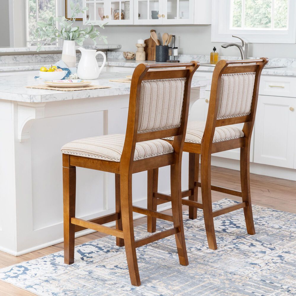 Linon Home Decor Emmy 26" Counter Stool with Tan Cushion in Cherry, , large