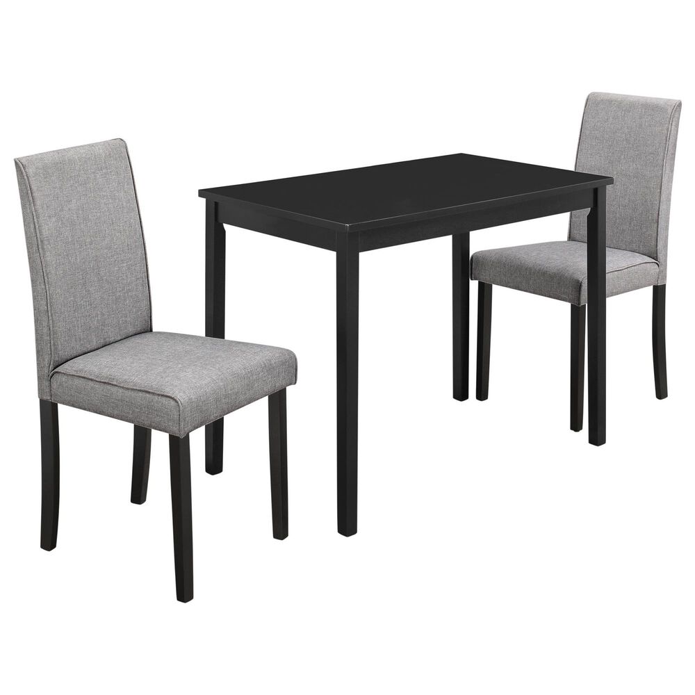Monarch Specialties 3-Piece Dining Set in Black and Grey Linen, , large