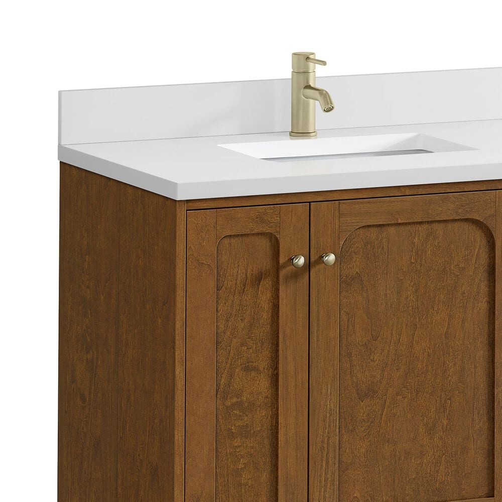 James Martin Laurent 72" Double Bathroom Vanity in Honey Oak with Single Hole 3 cm White Zeus Silestone Top and Rectangular Sinks, , large
