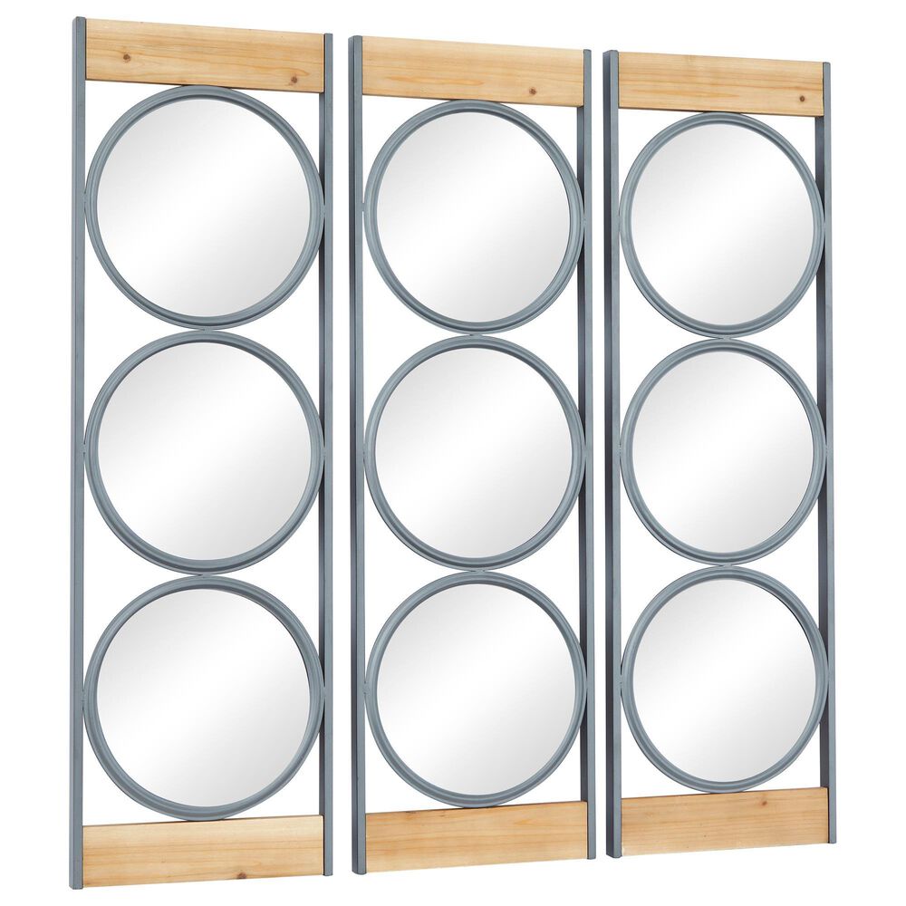 Maple and Jade 37" x 11" Wall Mirror in Natural Brown and Gray (Set of 3), , large