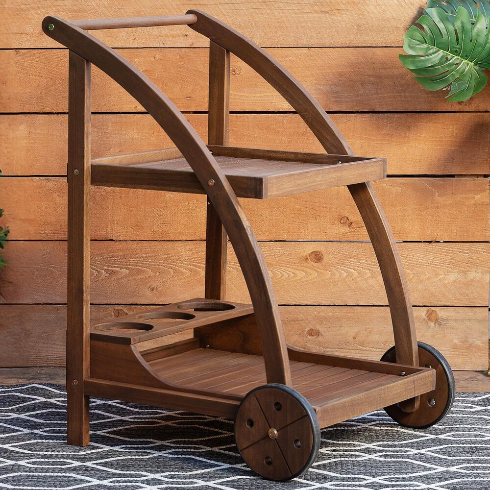 Linon Home Decor Catalan Patio Trolley Cart in Warm Acorn, , large