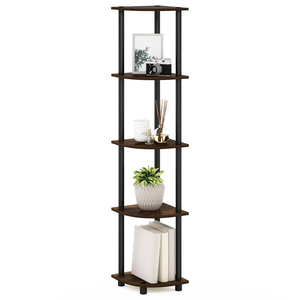 HOMLUX 5-Tier Modern Tall Corner Open Bookshelf in Amber Pine and Black, , large