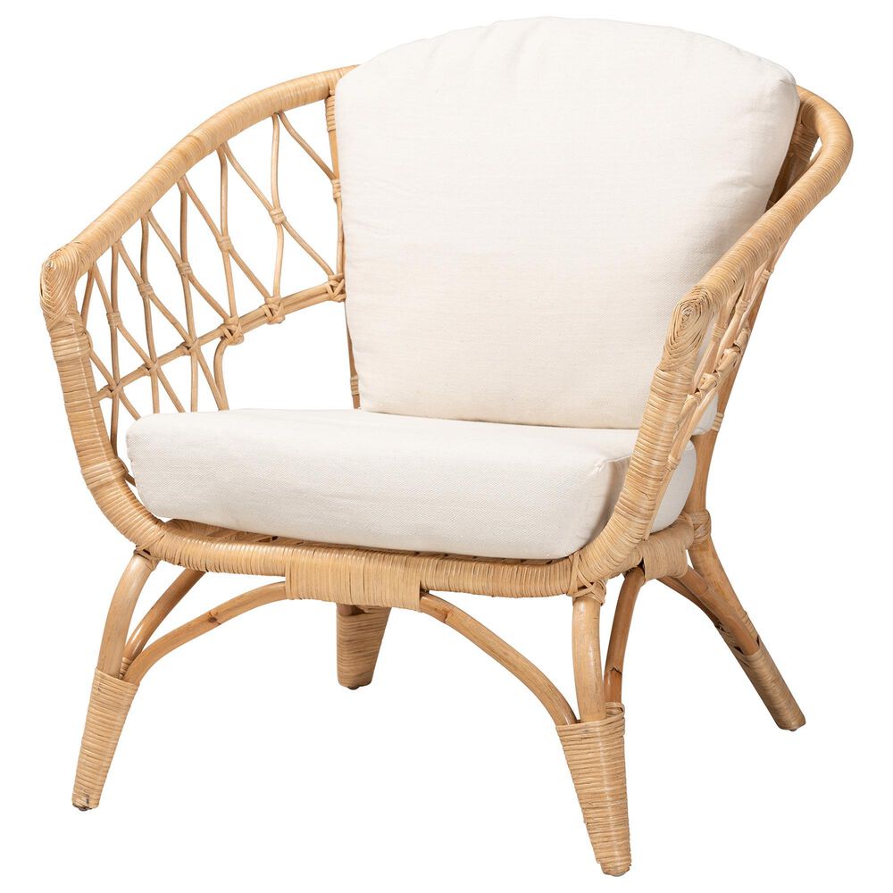 Baxton Studio Feya Rattan Arm Chair in White, , large