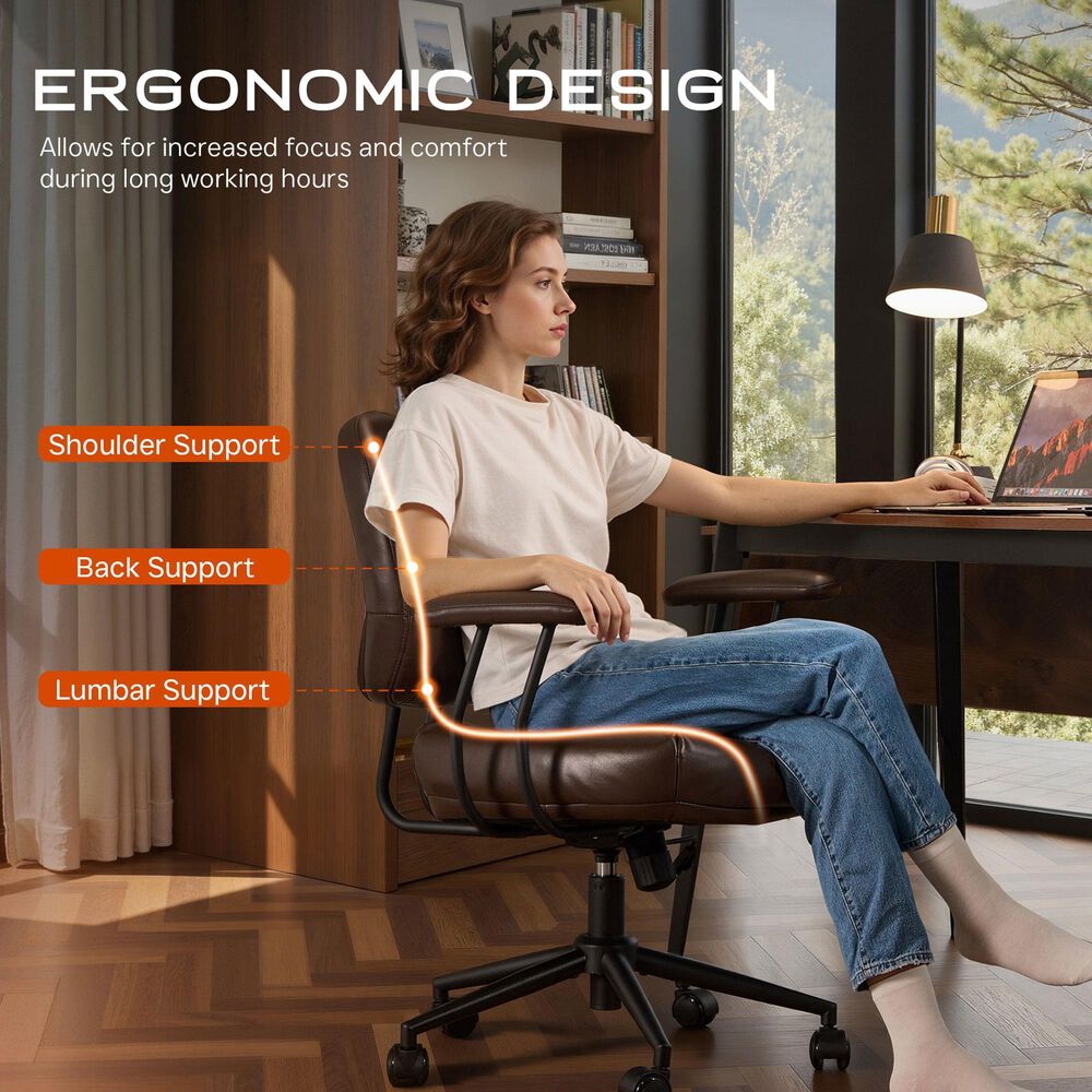 HOMLUX Executive Office Chair with PU Fabric Cushion in Dark Brown, , large