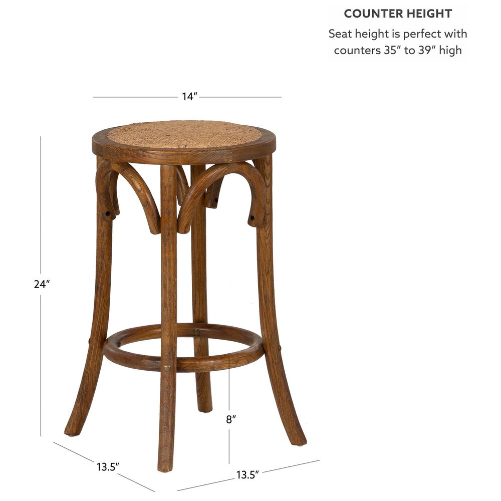 Linon Home Decor Rae Rattan Counter Stool in Rich Walnut, , large