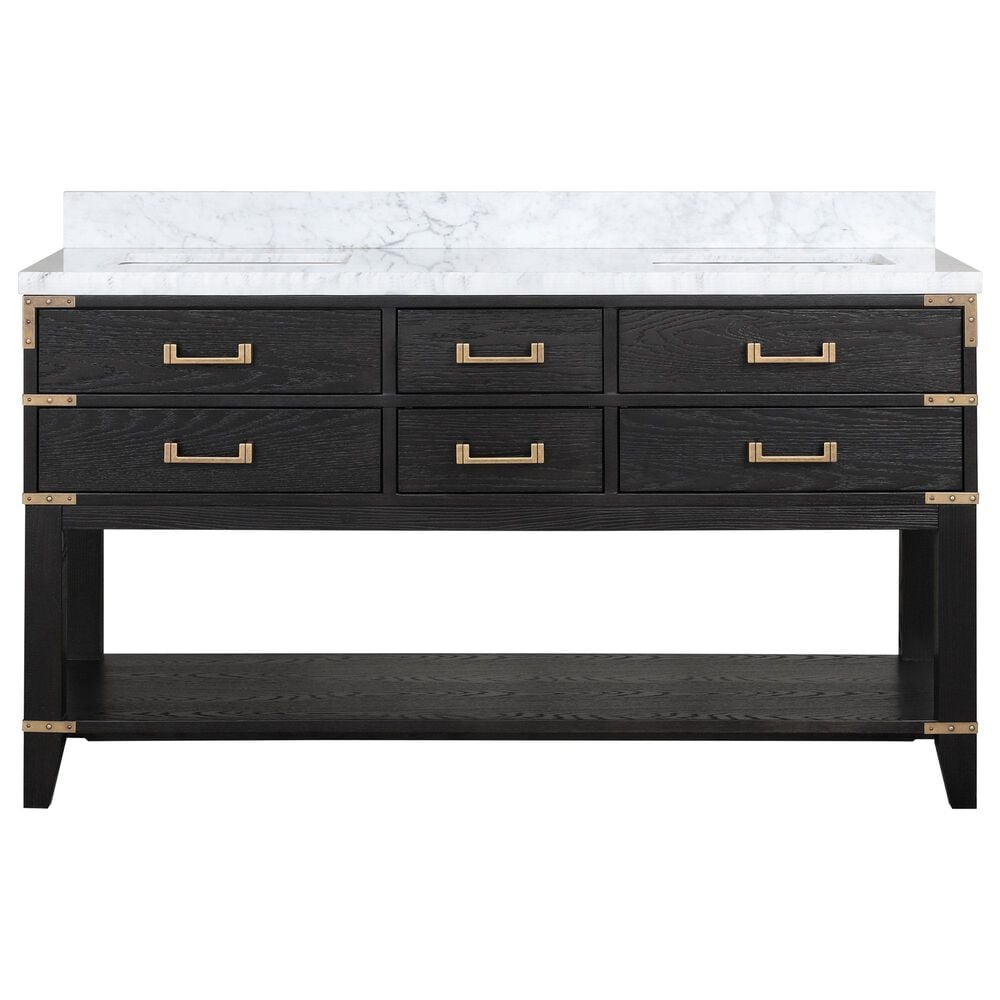 Lexora Home Norwalk 60&quot; Double Bathroom Vanity in Black Oak with White Carrara Marble Top and Rectangular Sinks, , large