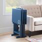 Linon Home Decor Compass Folding TV Tray Table Set with Stand in Navy Blue (Set of 4), , large