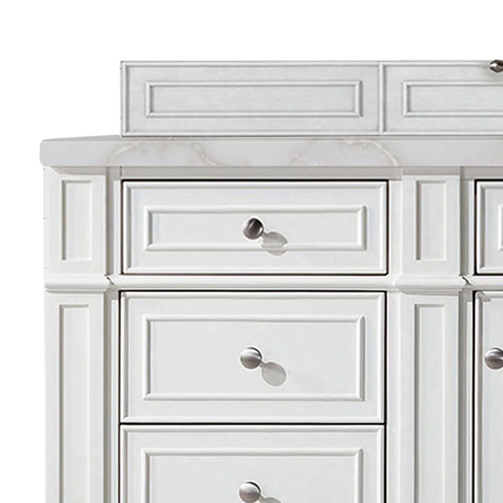James Martin Vanities Bristol 60" Single Bathroom Vanity in Bright White with 3 cm Victorian Silver Quartz Top and Rectangular Sink, , large
