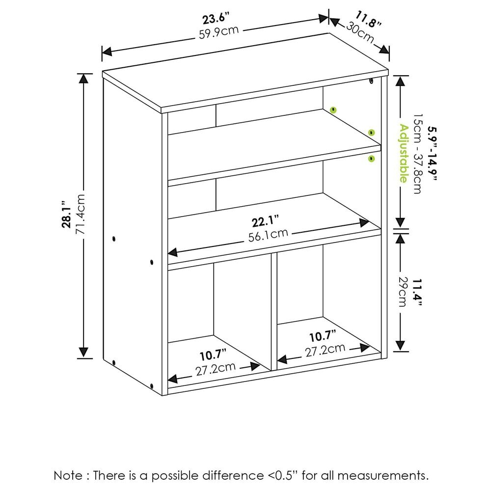 HOMLUX 3-Tier Display Bookcase with Adjustable Shelves in Black Oak, , large