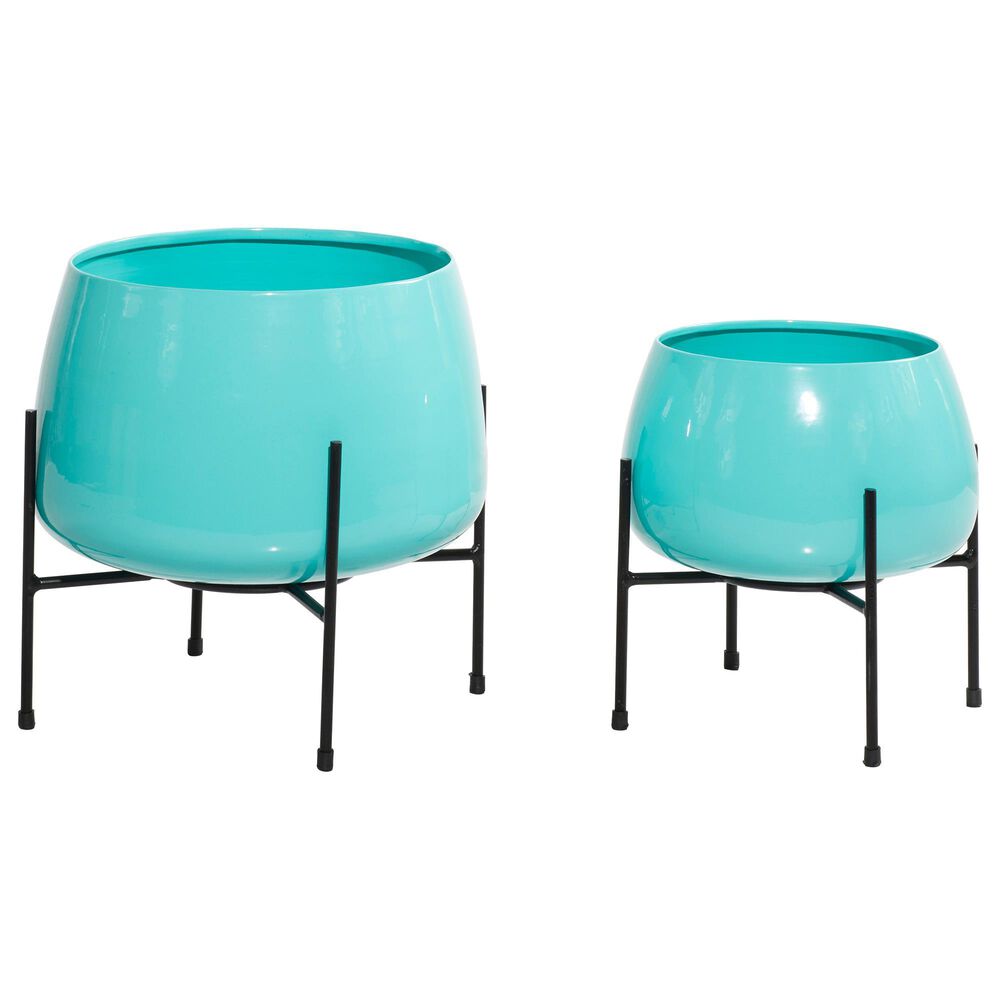 Maple and Jade Modern Planter in Teal and Black (Set of 2), , large