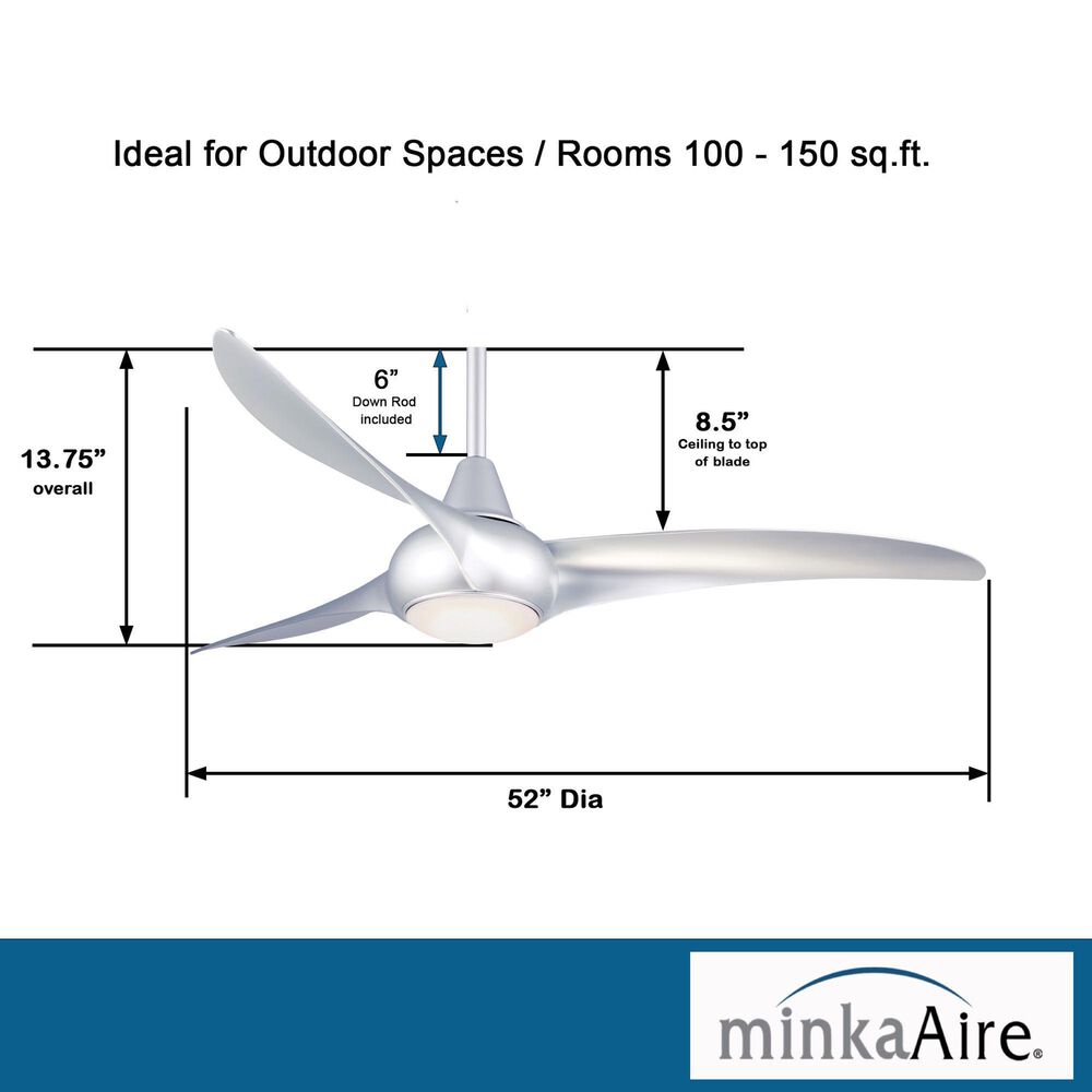 Minka-Aire Light Wave 52" Ceiling Fan with LED Light in Silver, , large
