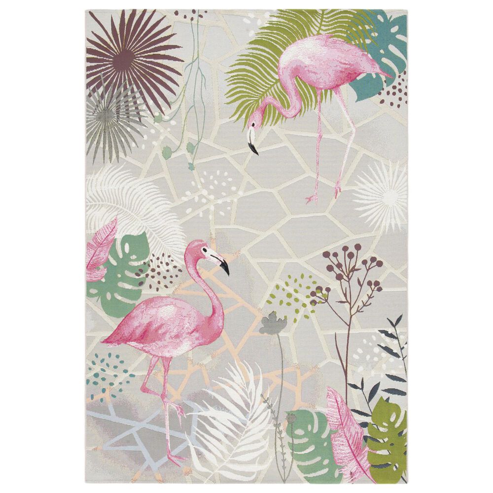 Safavieh Barbados Tropical Flamingo 3"3" x 5" Grey and Pink Indoor/Outdoor Area Rug, , large