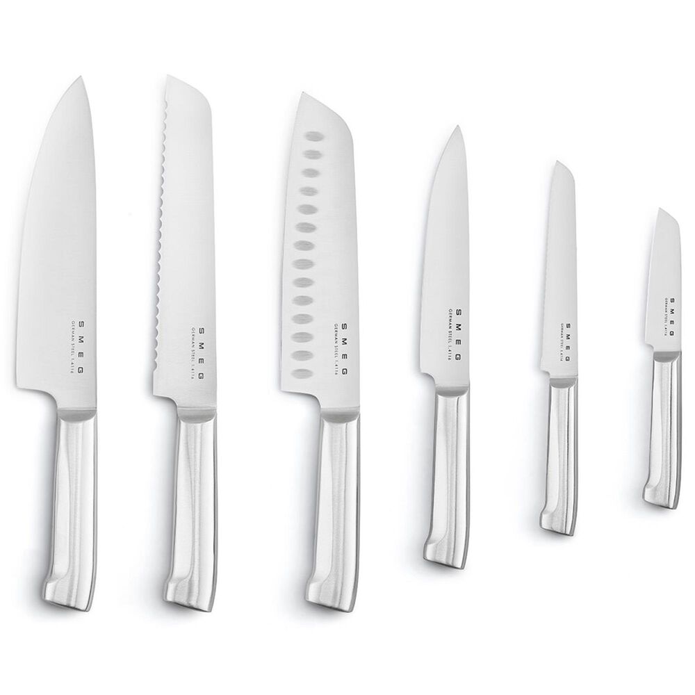 SMEG 50s Retro Style 6-Piece Knife Block Set in White, , large