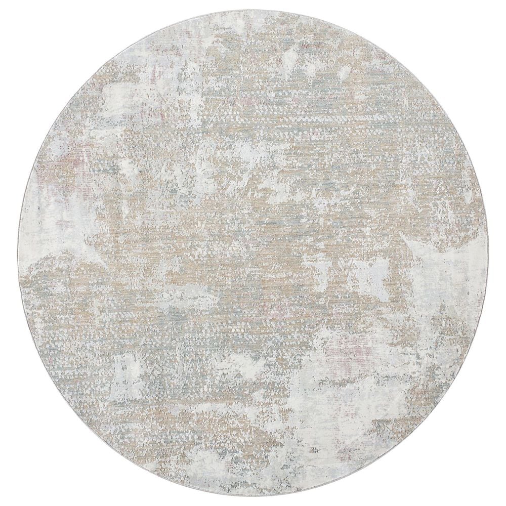 Surya Brunswick 5"3" Round Cream, Tan, Blue, Taupe, Dusty Pink and Seafoam Area Rug, , large