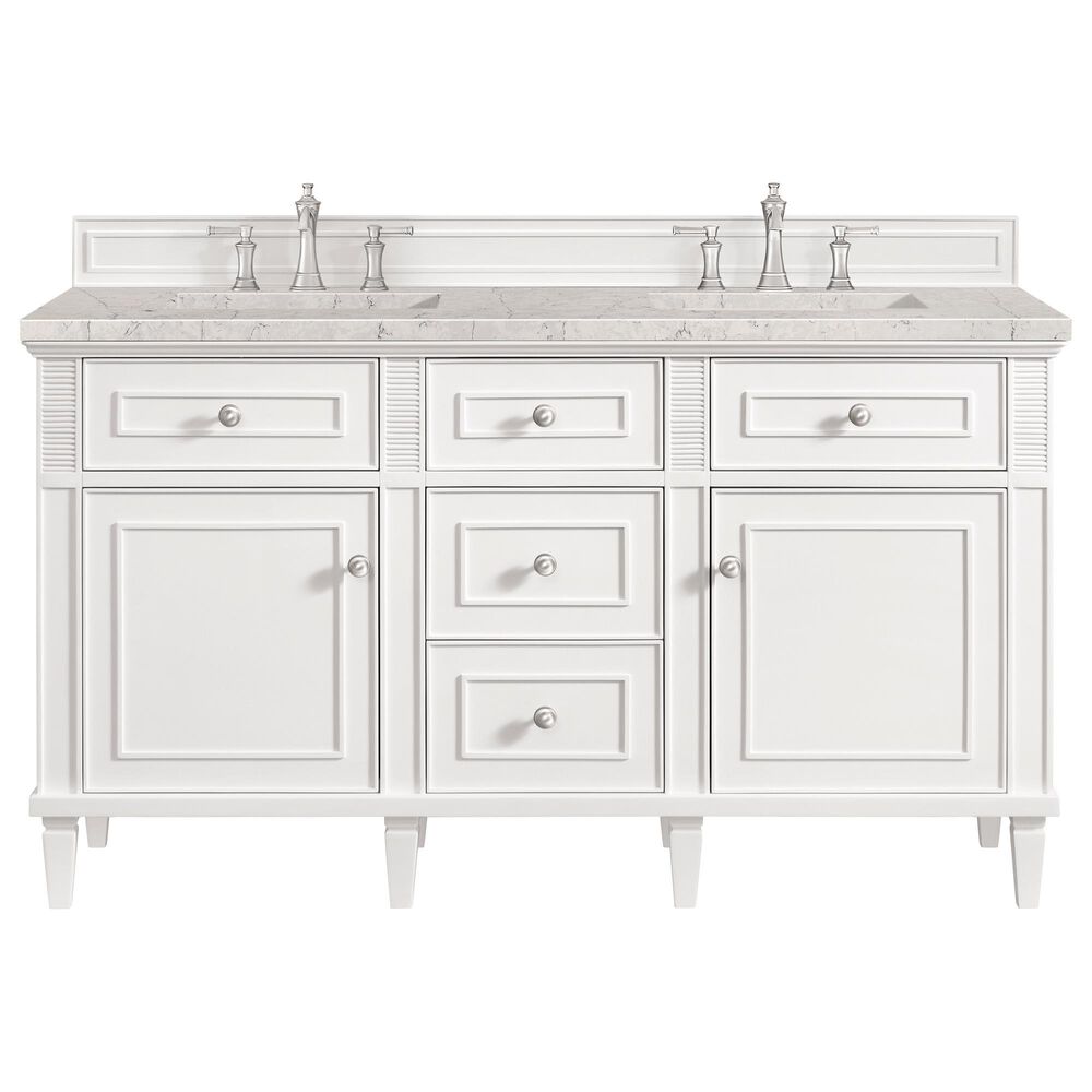 James Martin Vanities Lorelai 60&quot; Double Vanity in Bright White with 3 cm Eternal Jasmine Pearl Quartz Top, , large