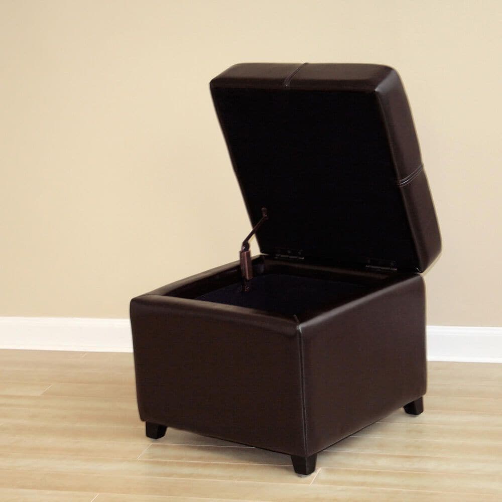 Baxton Studio Leather Cube Storage Ottoman in Dark Brown, , large