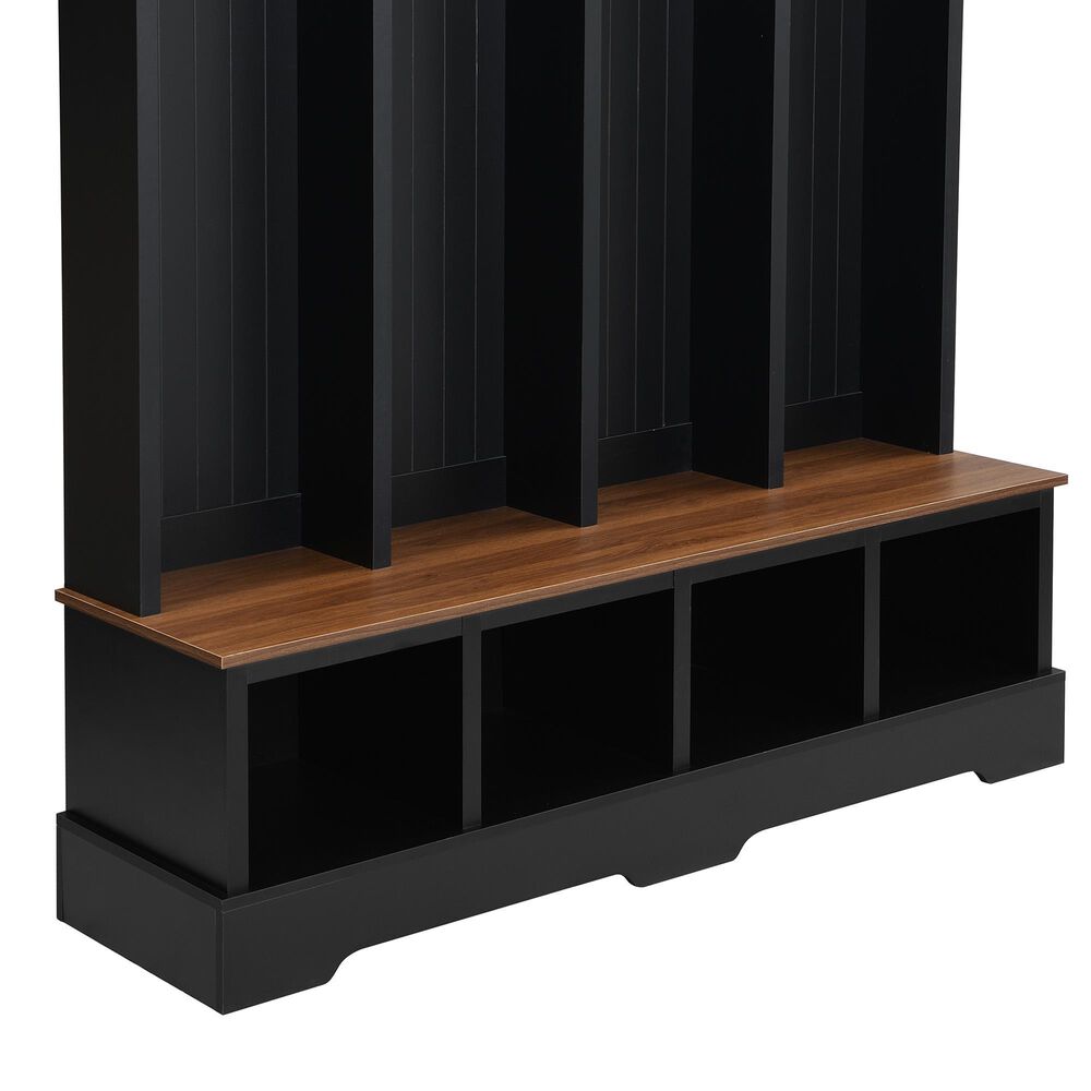 HOMLUX 8-Hook Hall Tree with Entryway Bench in Black and Walnut, , large