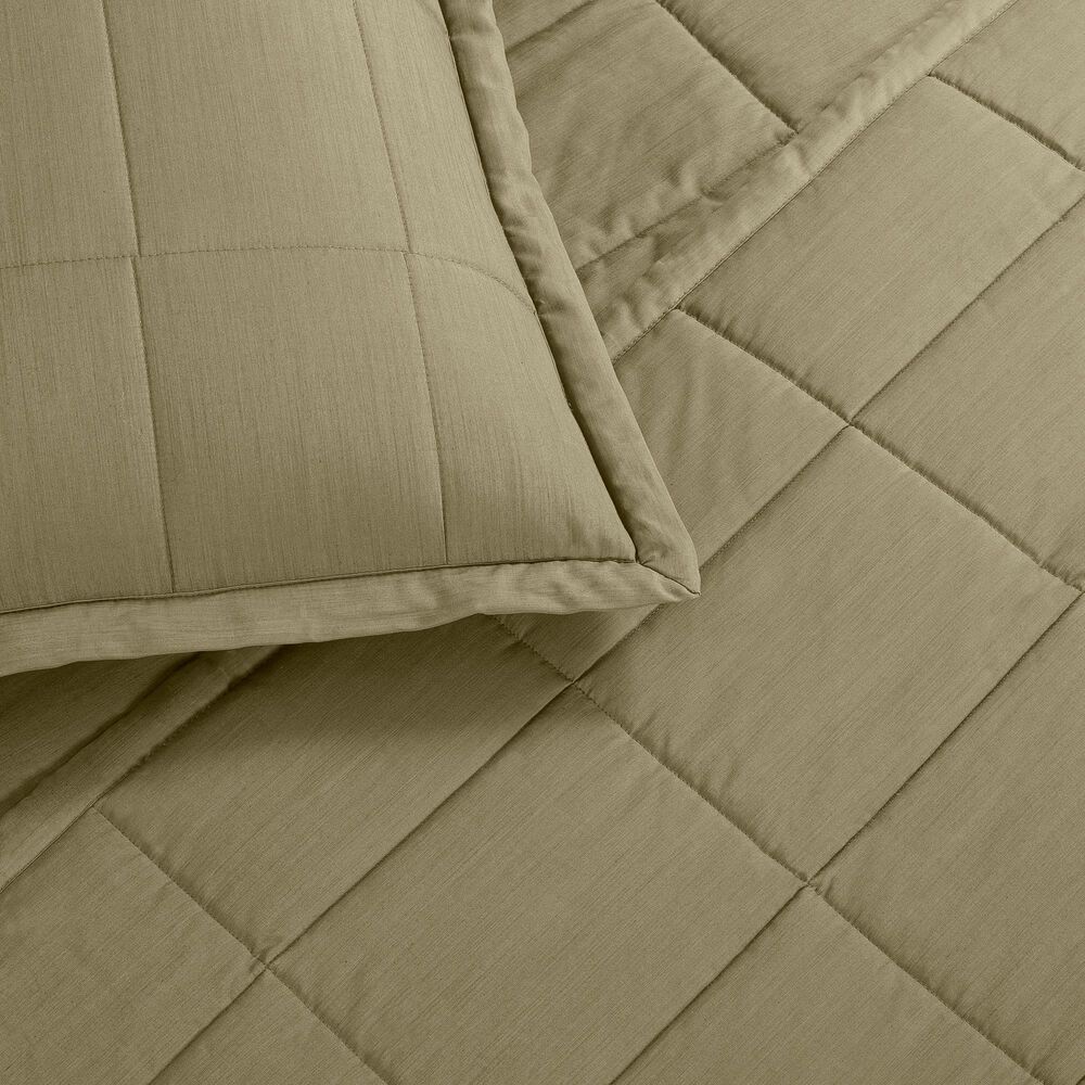 Ann Gish Slub Tencel 3-Piece Queen Quilted Coverlet Set in Olive, , large