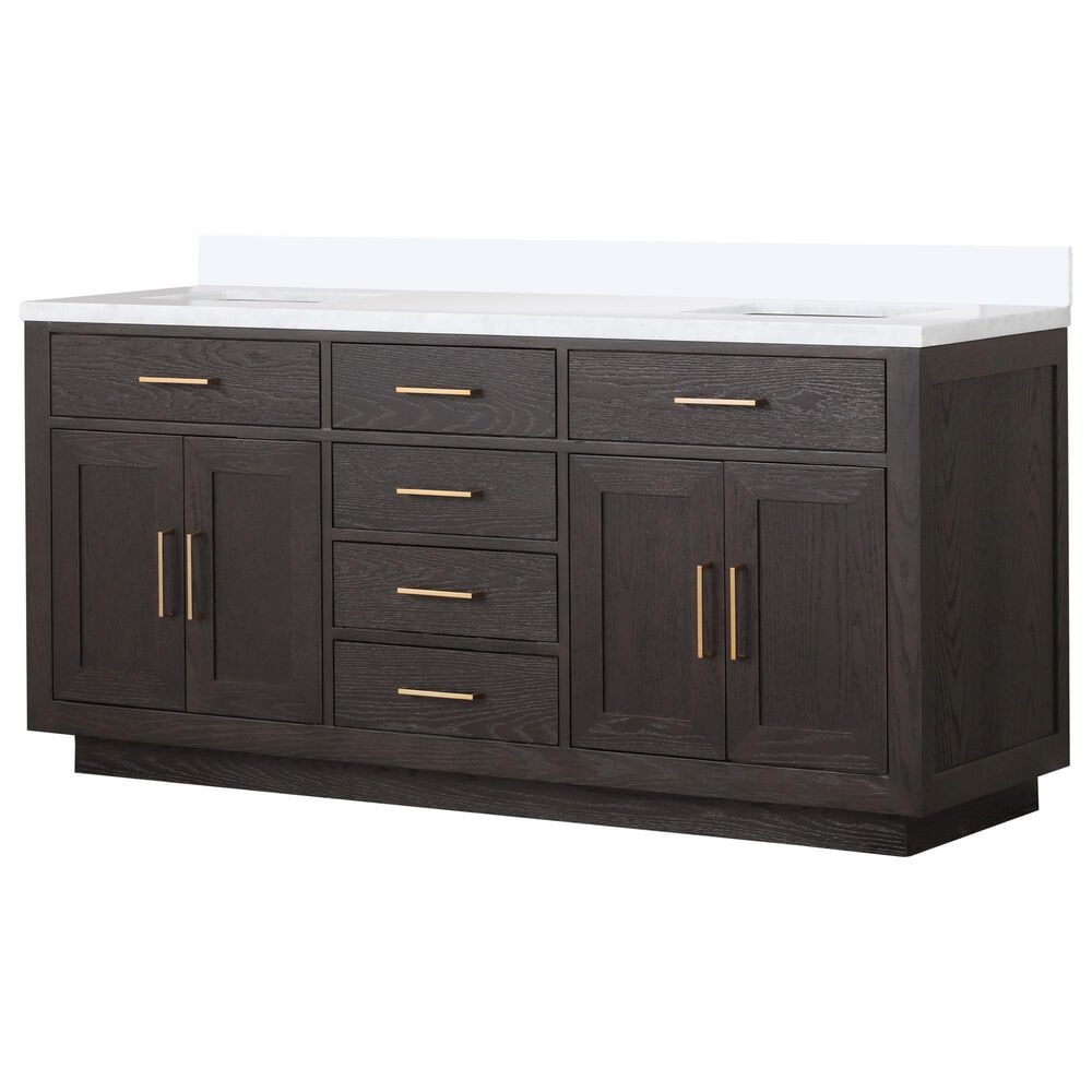Lexora Home Abbey 72" Double Bathroom Vanity in Brown Oak with 2 cm White Cultured Marble Top and Rectangular Sinks, , large