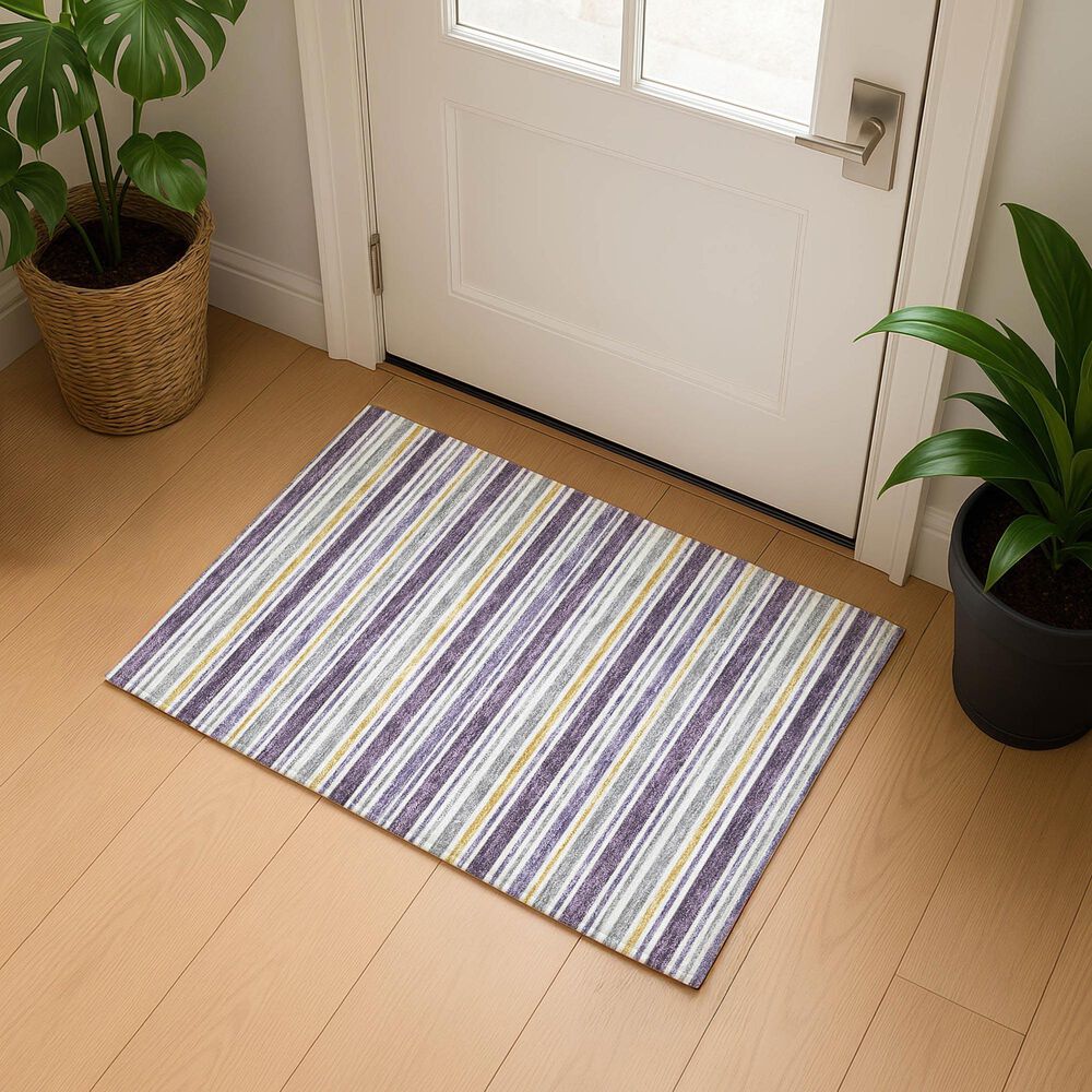 Dalyn Rug Company Soft Essentials Striped Plum 1'8" x 2'6" Indoor/Outdoor Area Rug, , large