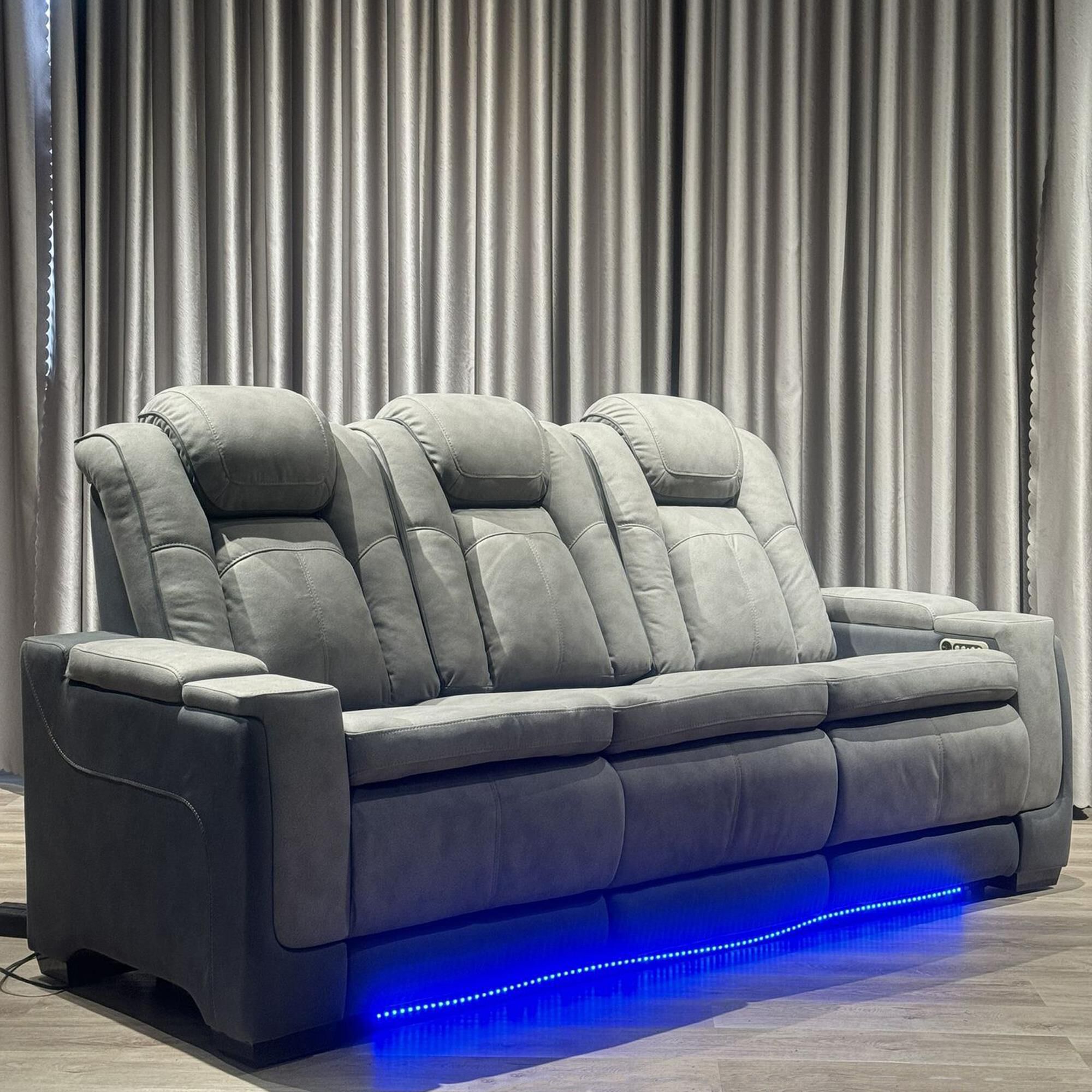 Mayberry Hill Lantana Power Motion Sofa in Rocky Cement and Charcoal