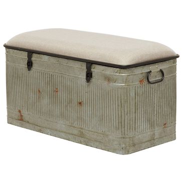 Maple and Jade Storage Bench with Light Brown Cushion in Gray, , large
