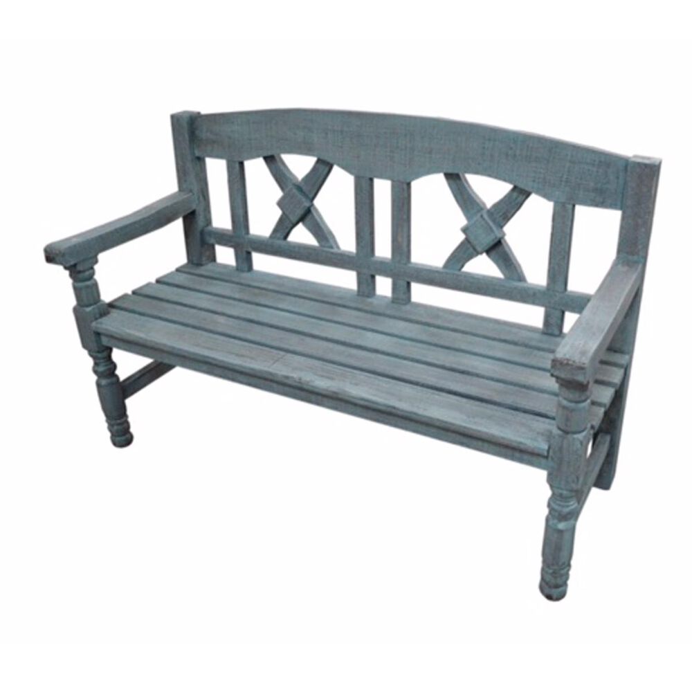 Santa Fe Rustic Tucson Bench in Weathered Blue, , large