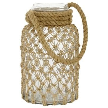 Maple and Jade 12" Decorative Indoor/Outdoor Candle Lantern with Rope Handle in Clear and Brown, , large