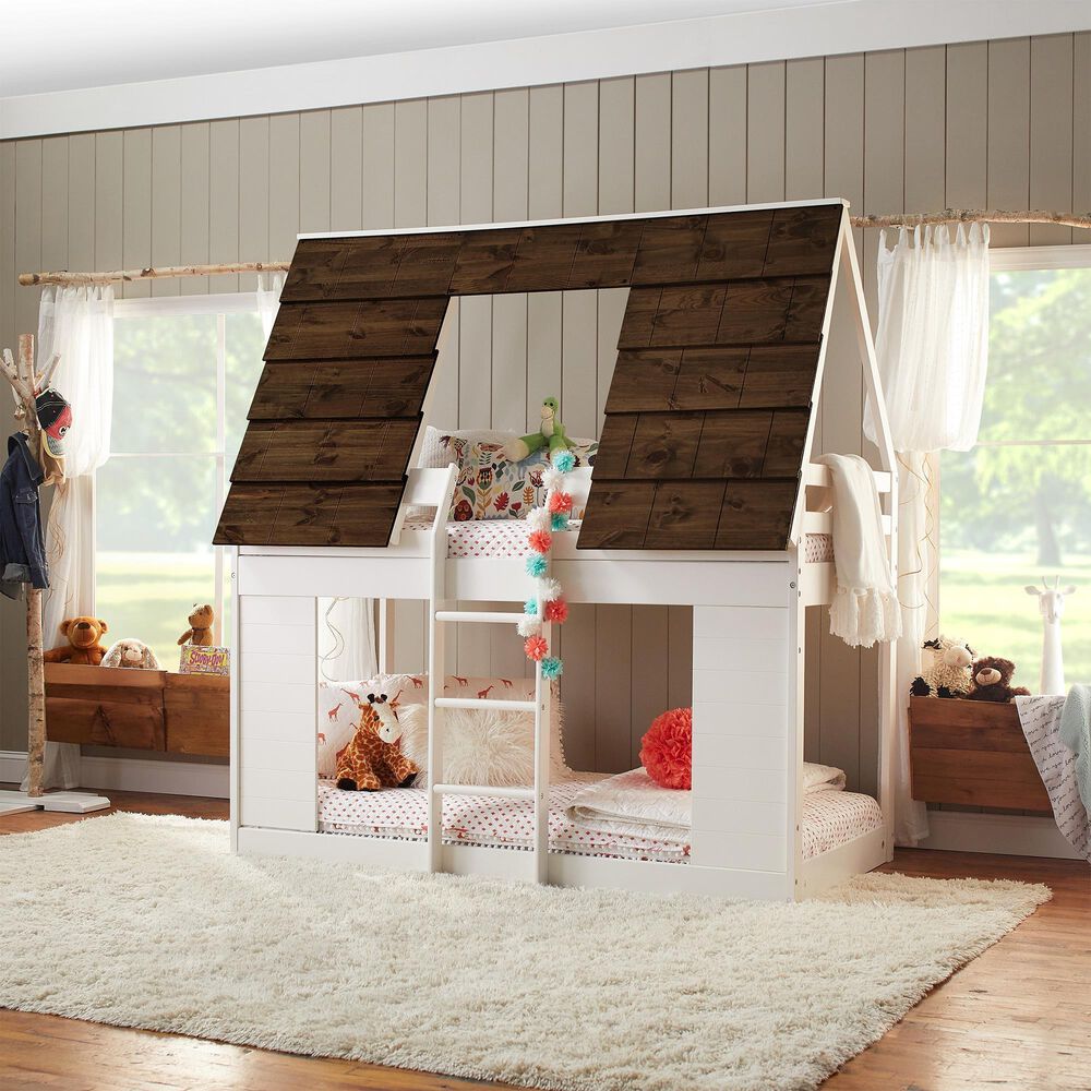 Bivona Company Adirondack Cabin Twin Bunk Bed In White And Light Wood Nebraska Furniture Mart
