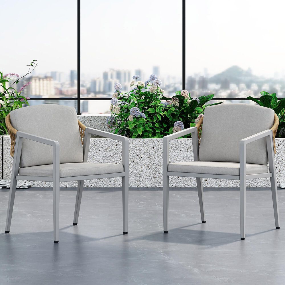 Hearth and Haven Wicker Rattan Woven Patio Dining Chair in Gray &#40;Set of 2&#41;, , large