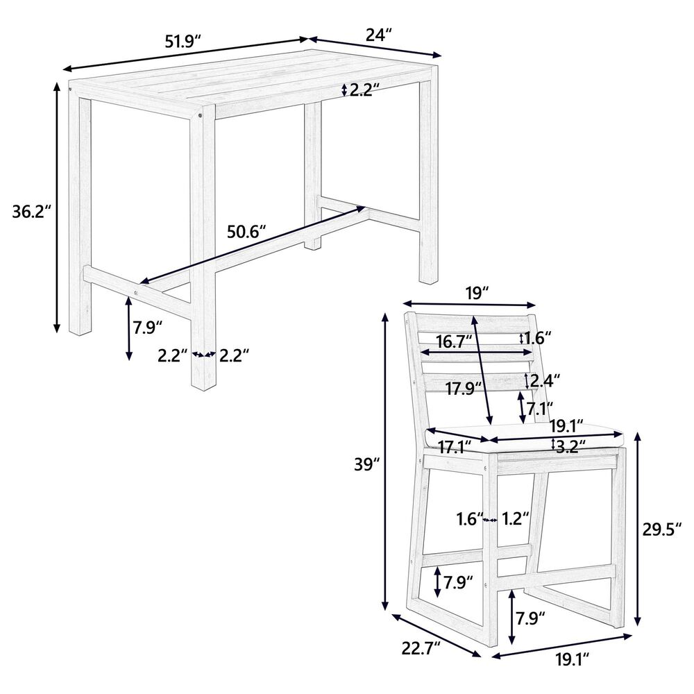 HOMLUX 5-Piece Patio Bar Set with 52" Rectangular Mocha Table in Beige, , large