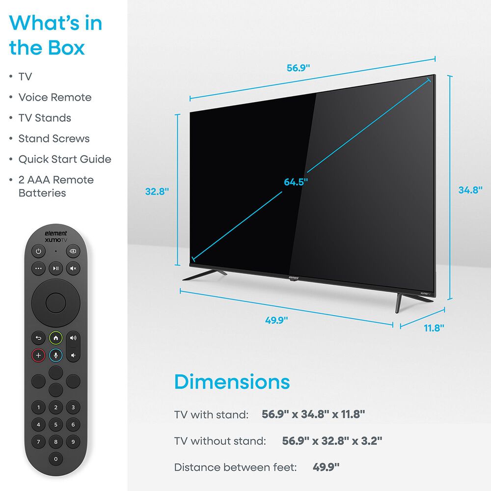 Element 65" Class Revolution Series 4K UHD HDR Frameless - Smart Xumo TV with 2.0 Soundbar in Black, , large