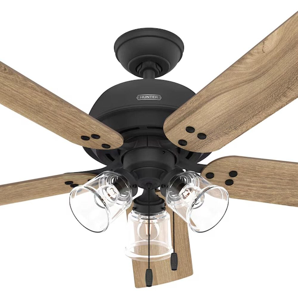 Hunter Shady Grove 52&quot; LED Indoor Ceiling Fan with Light in Matte Black with Golden Maple Blades, , large