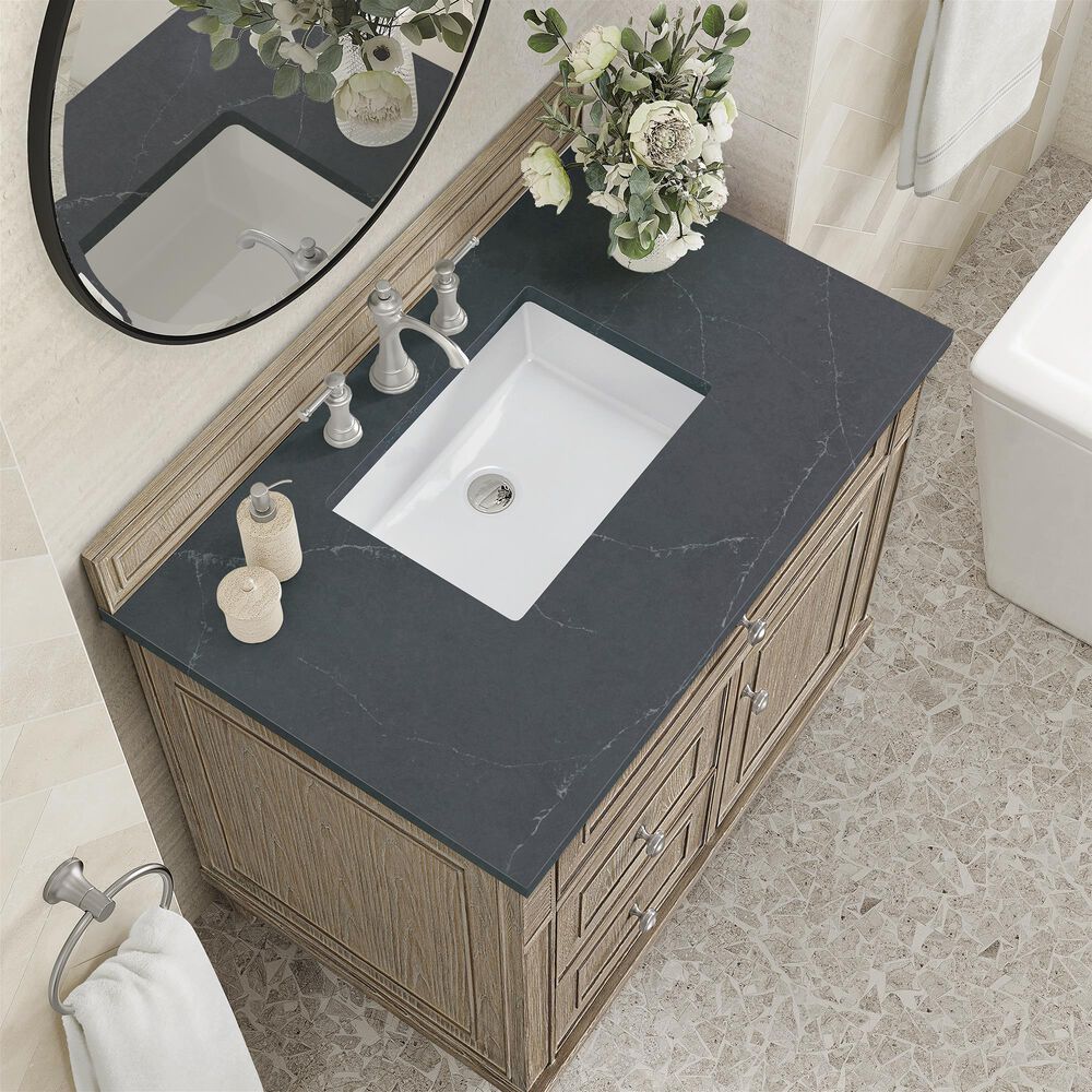 James Martin Vanities Lorelai 36&quot; Single Vanity in Whitewashed Oak with 3 cm Charcoal Soapstone Quartz Top, , large