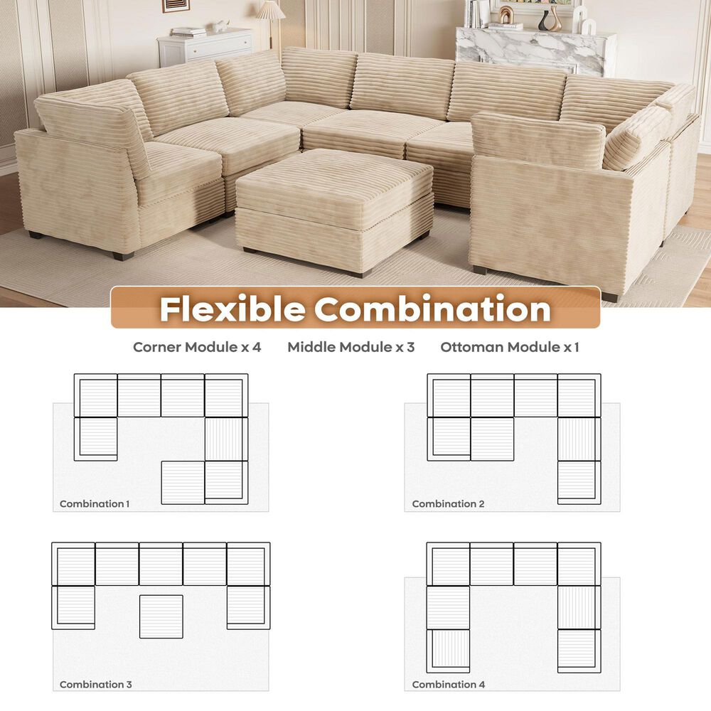 HOMLUX 8-Piece Mod U-Sectional with Chaise in Beige, , large