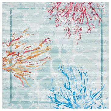Safavieh Barbados Tropical Coral 8" Square Teal and White Indoor/Outdoor Area Rug, , large