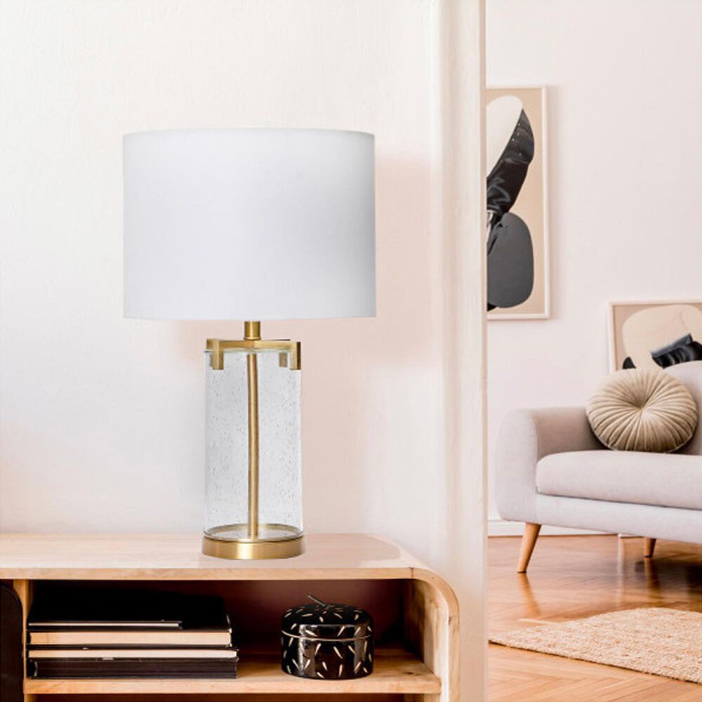 Creative Coop Modern Transparent Bubble Glass and Metal Table Lamp in Brushed Gold, , large