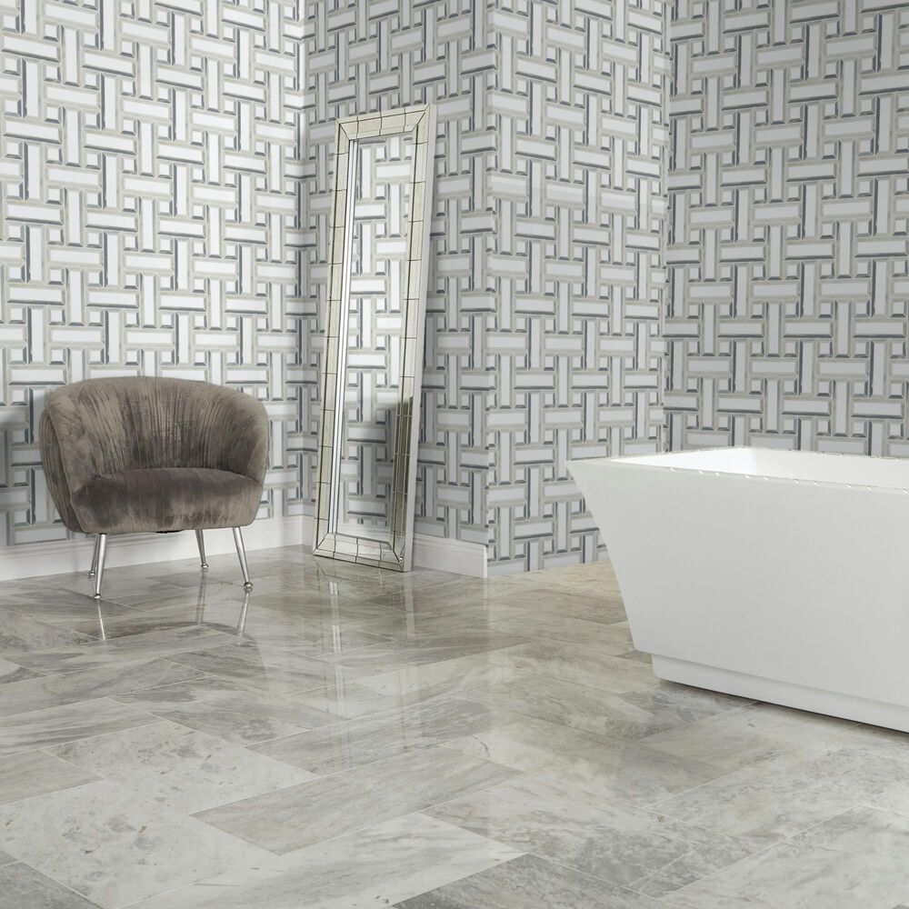 Dal-Tile Gamma Azure Blend 12&#39;&#39; X 12&#39;&#39; BASKET Natural Stone Mosaic Sheet, , large