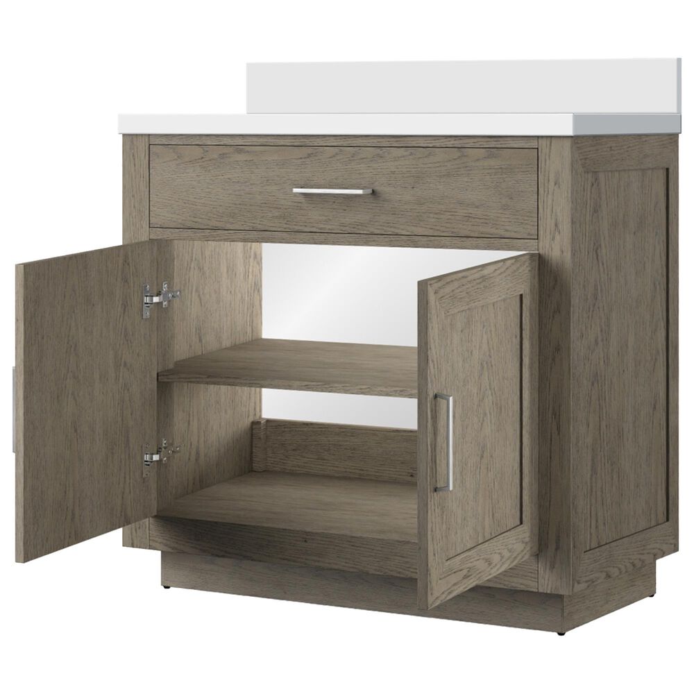 Lexora Home Abbey 36&quot; Single Bathroom Vanity in Grey Oak with 2 cm White Quartz Top and Rectangular Sink, , large