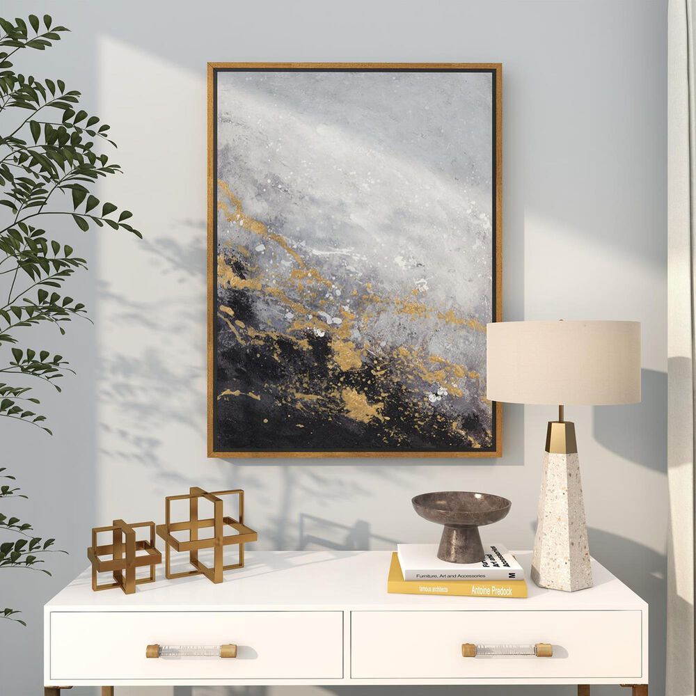 Maple and Jade 40&quot; x 30&quot; Geode Abstract Framed Wall Art in Black, Gold, White and Gray, , large