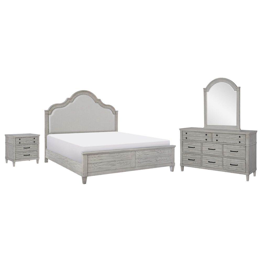 Legacy Classic Belhaven 4-Piece Queen Upholstered Panel Bedroom Set in Weathered Plank, , large